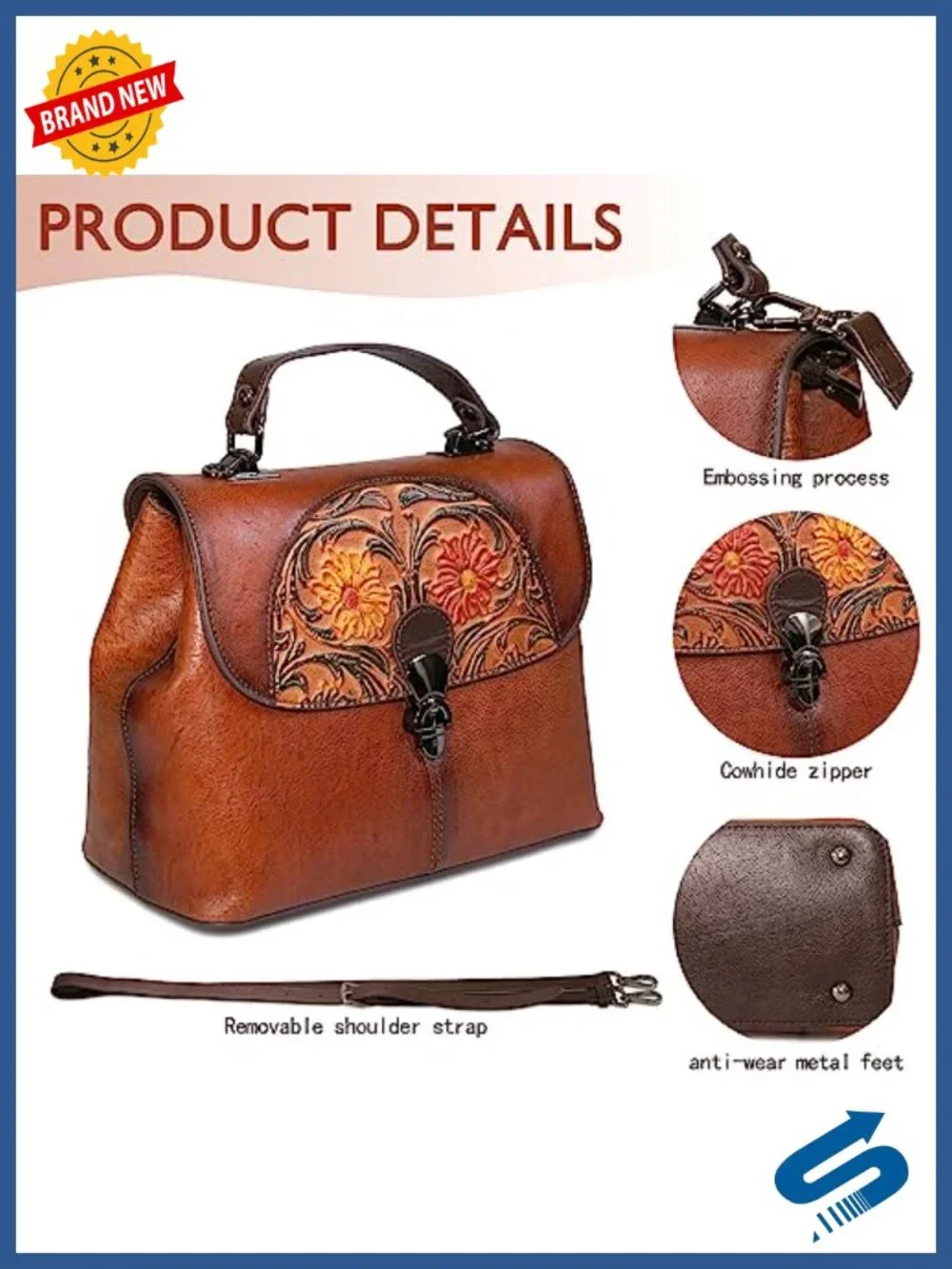 Vintage Handmade Embossed Leather Crossbody Hobo Bag Satchel